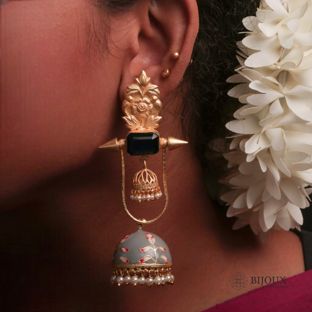 VINTAGE SPARKLE DOUBLE LAYERED HANDMADE AND HAND HAMMERED JHUMKA ER79