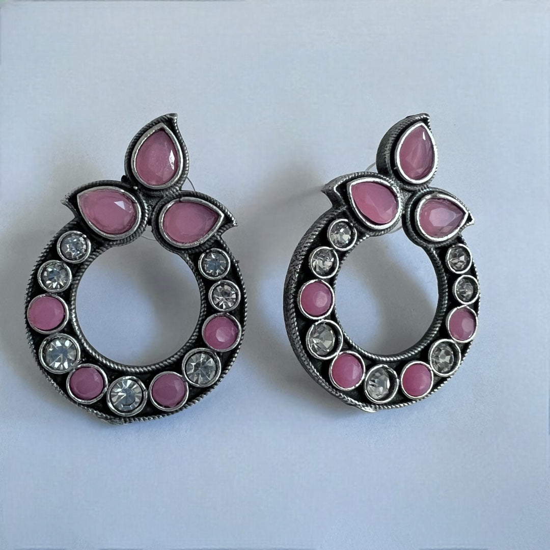 TIE CIRCLET AD STONES SILVER LOOK ALIKE SEMI-HANDMADE STUD ER194