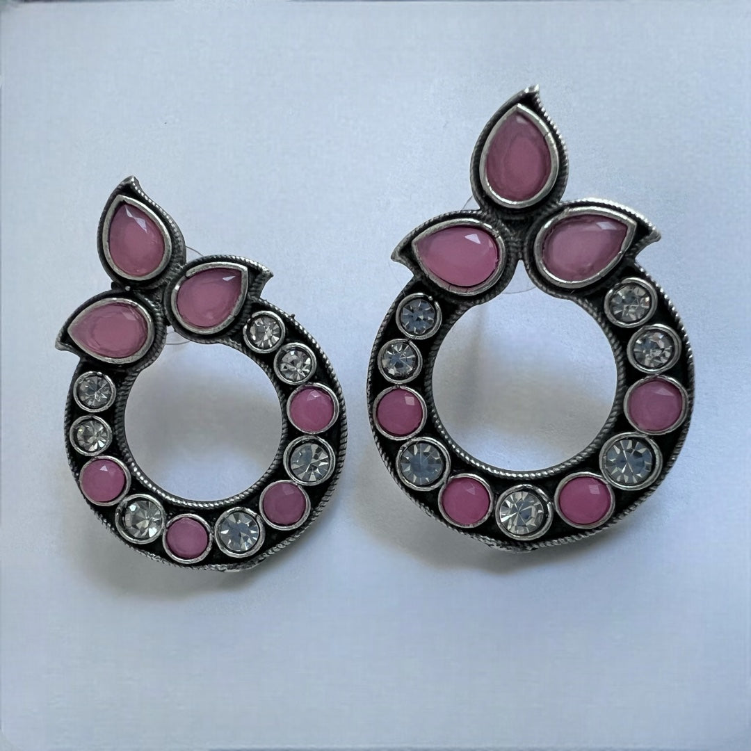 TIE CIRCLET AD STONES SILVER LOOK ALIKE SEMI-HANDMADE STUD ER194