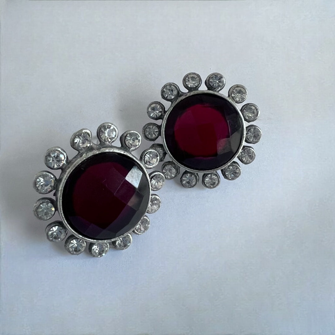 CUTY COMBI STONE SILVER LOOK ALIKE SEMI-HANDMADE STUD ER193
