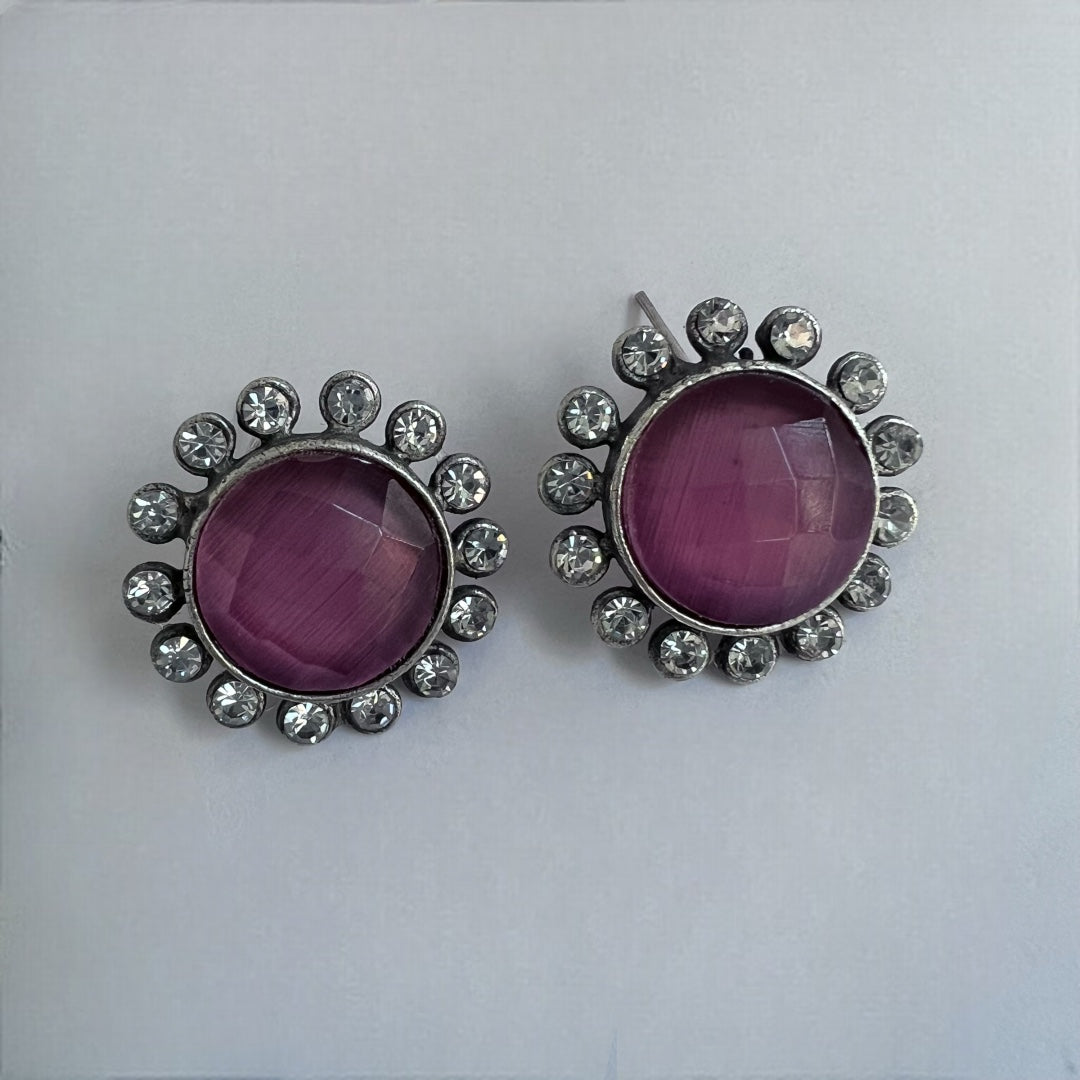 CUTY COMBI STONE SILVER LOOK ALIKE SEMI-HANDMADE STUD ER193