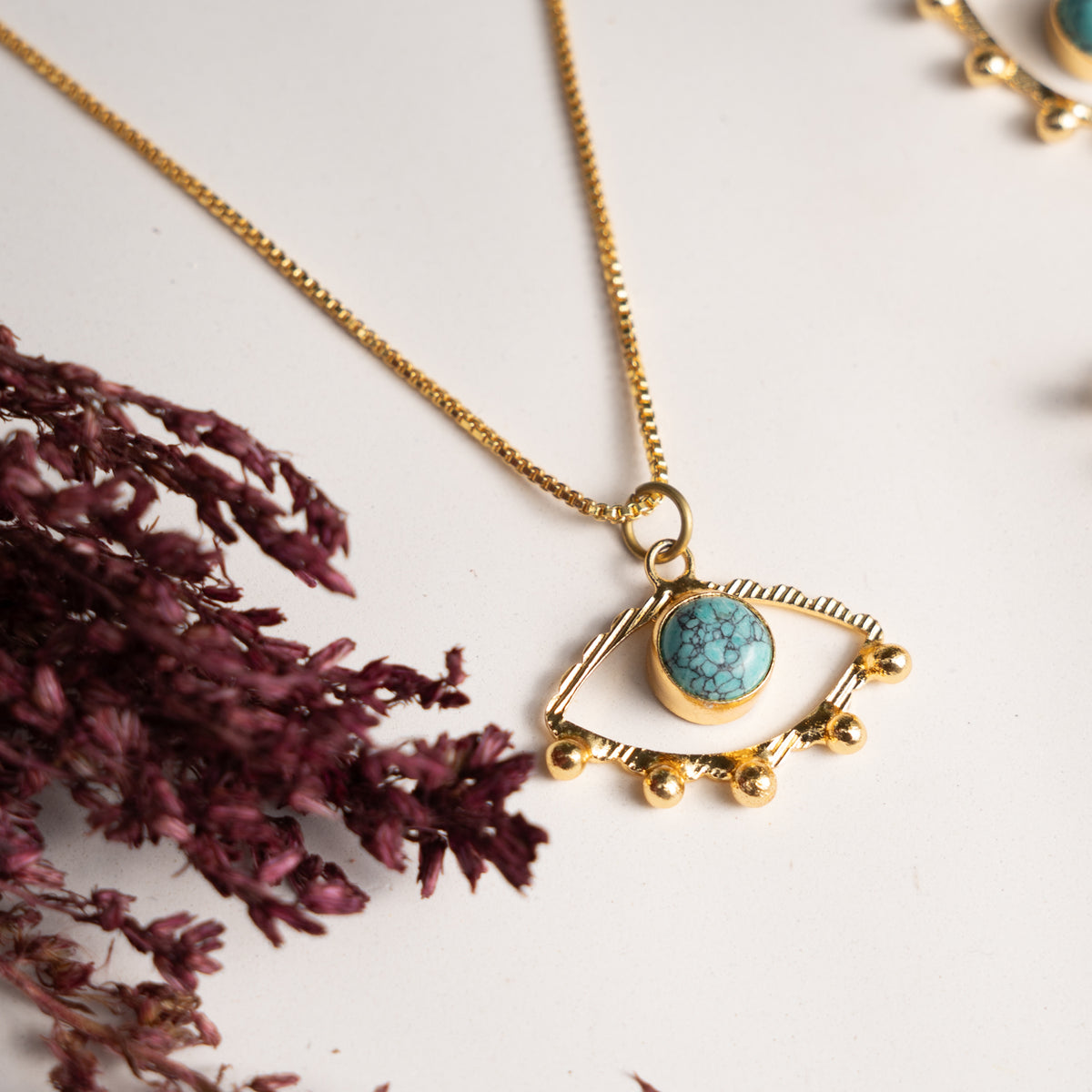 ELOISE GOLD TONED HANDMADE HAND HAMMERED NECKLACE WITH EARRINGS OF23