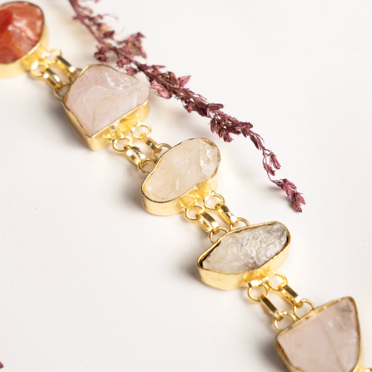 MAYA GOLD TONED RAW STONED HANDMADE HAND HAMMERED CHOKER OF24