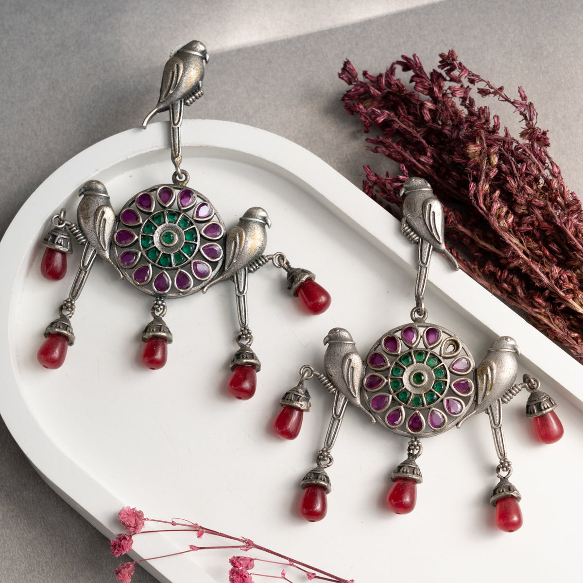 GARGI FAUX SILVER ANTIQUE SEMI HANDMADE EARRINGS ER773