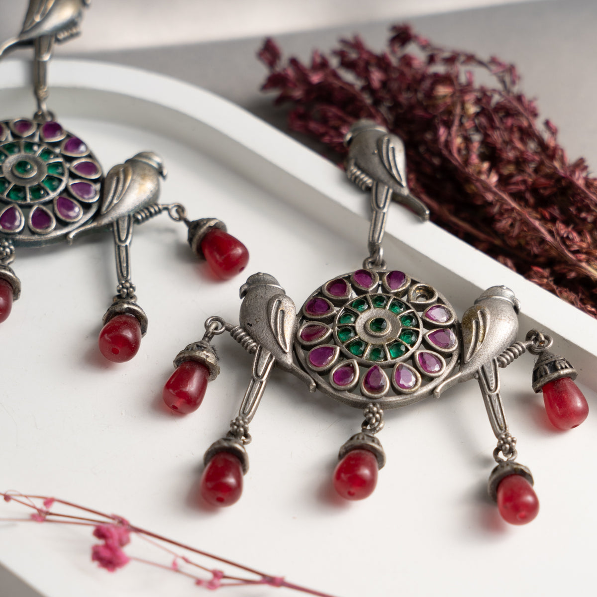 GARGI FAUX SILVER ANTIQUE SEMI HANDMADE EARRINGS ER773