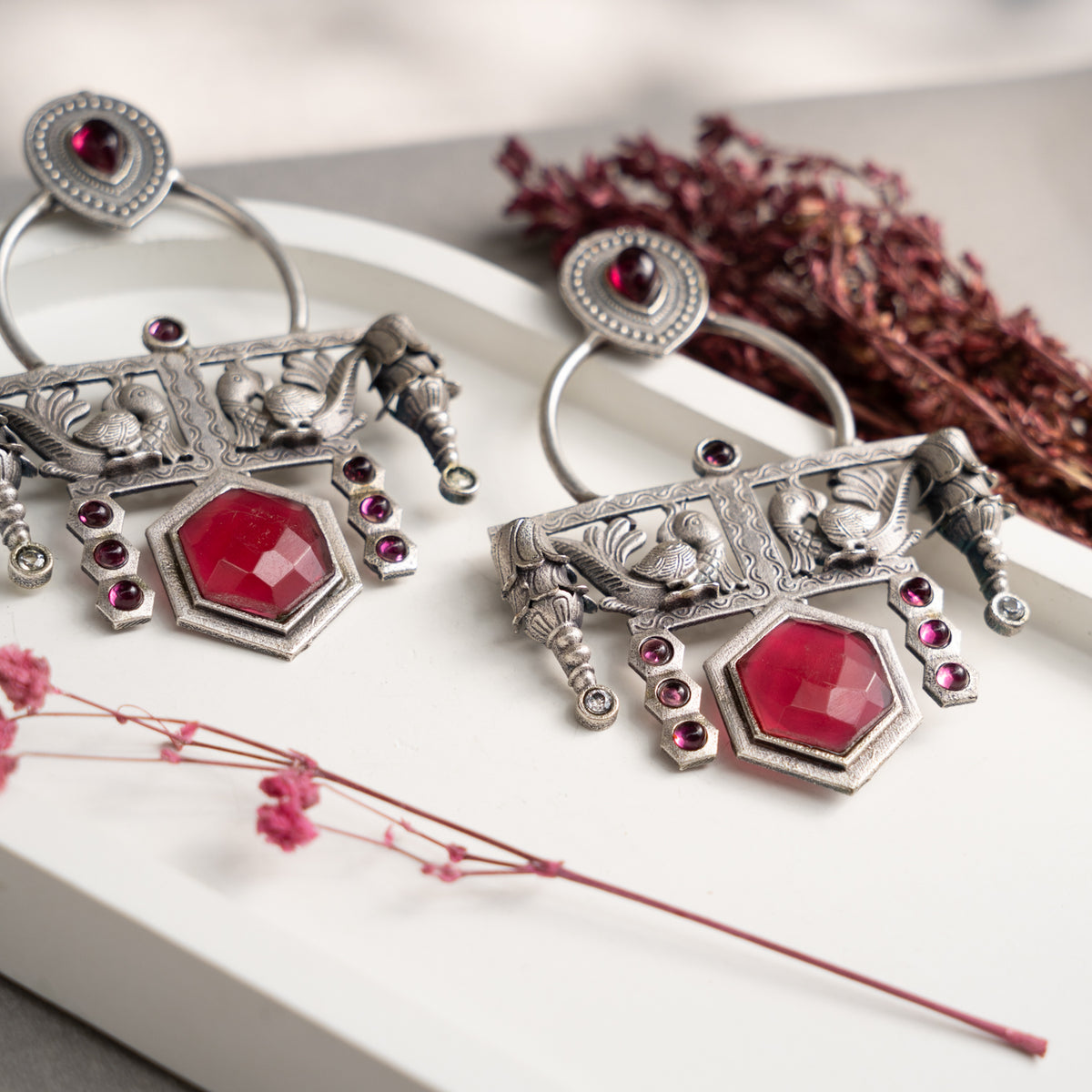 GAURI FAUX SILVER ANTIQUE SEMI HANDMADE EARRINGS ER771