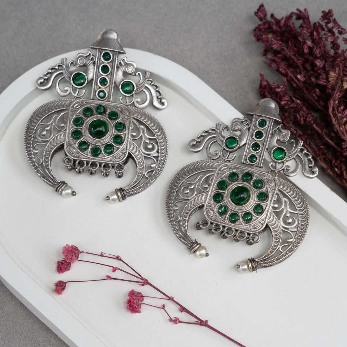 FARZANA BIJOUX PREMIUM AND EXCLUSIVE FAUX SILVER SEMI HANDMADE  EARRINGS ER768