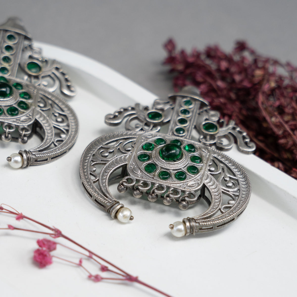 FARZANA BIJOUX PREMIUM AND EXCLUSIVE FAUX SILVER SEMI HANDMADE  EARRINGS ER768