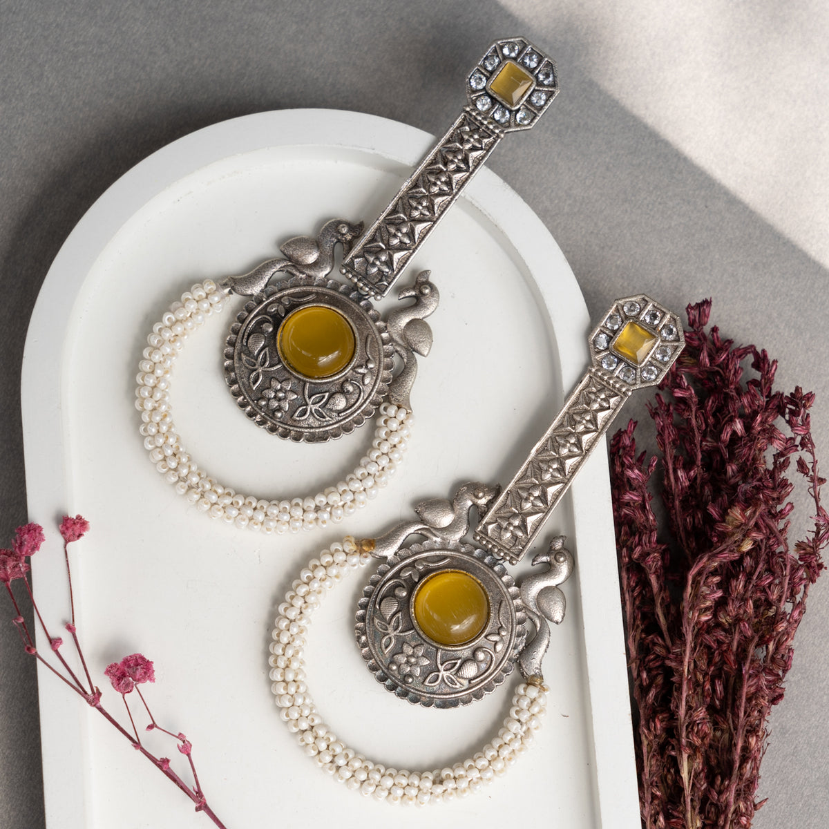 ELA FAUX SILVER ANTIQUE SEMI HANDMADE BIJOUX EXCLUSIVE EARRINGS ER760