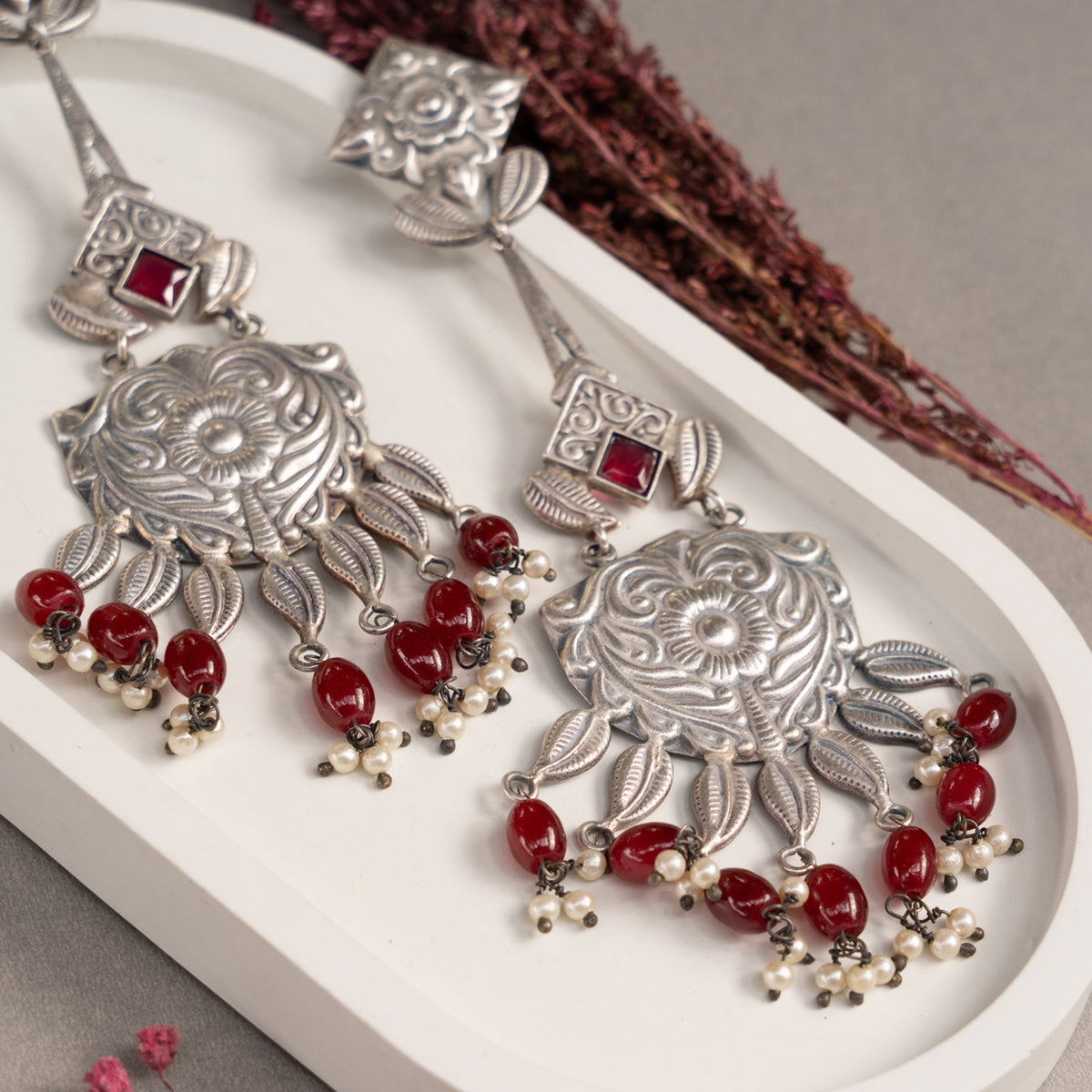 CHARU FAUX SILVER HANDMADE ANTIQUE EARRINGS ER757