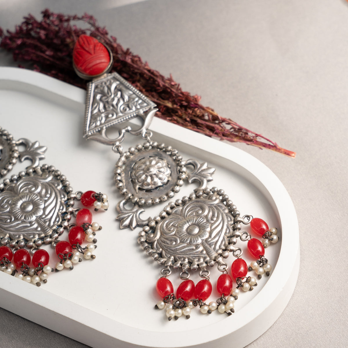 CHARU FAUX SILVER HANDMADE ANTIQUE EARRINGS ER757