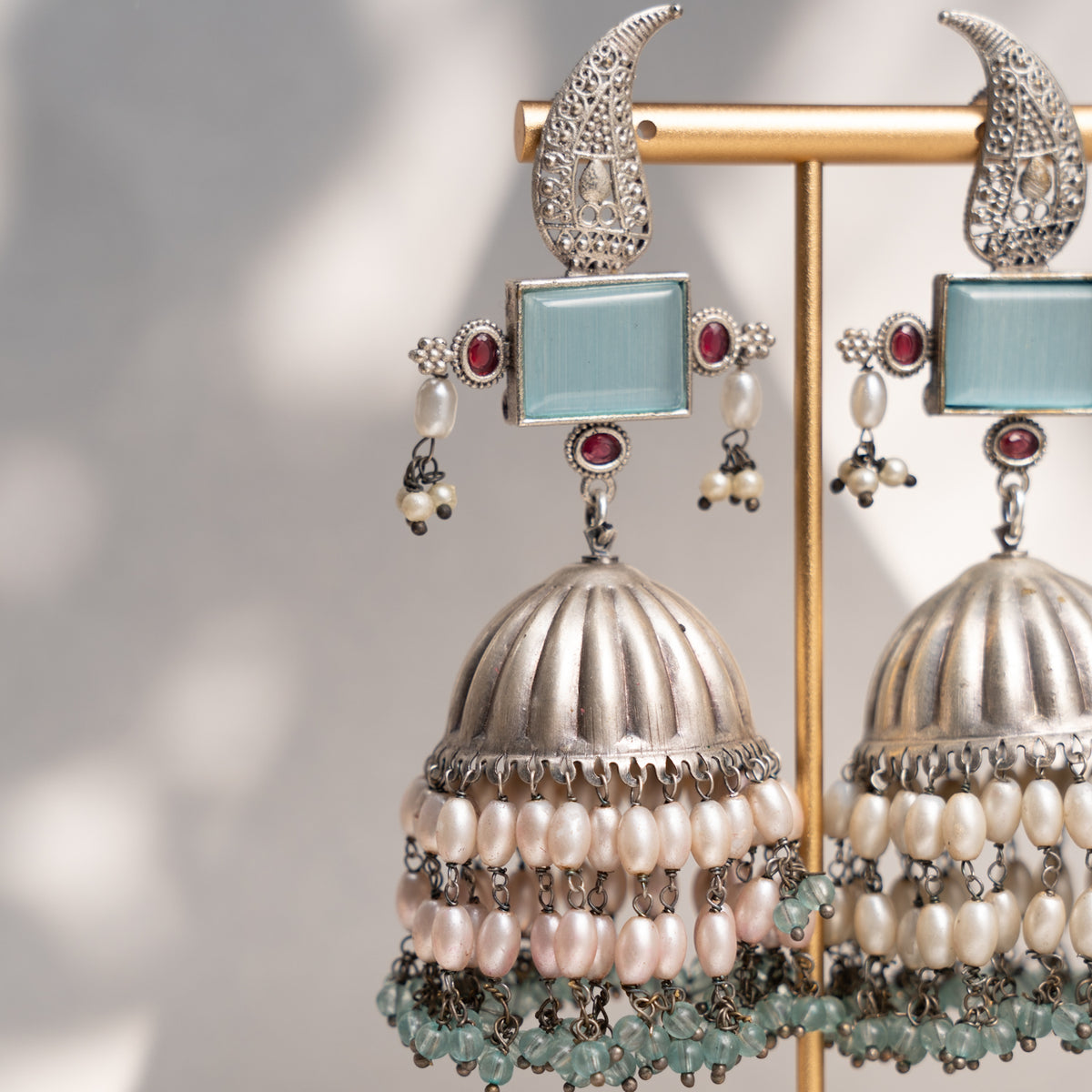 FALAK FAUX SILVER ANTIQUE SEMI HANDMADE EARRINGS/ JHUMKAS ER763