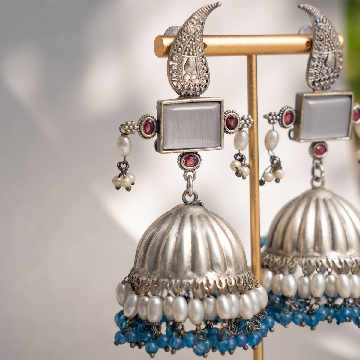 FALAK FAUX SILVER ANTIQUE SEMI HANDMADE EARRINGS/ JHUMKAS ER763