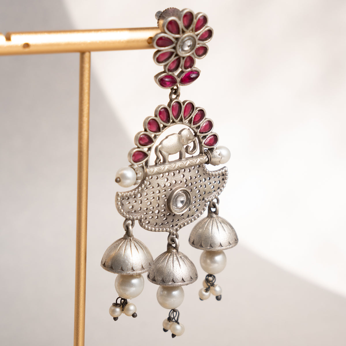 CHARU FAUX SILVER SEMI HANDMADE ANTIQUE  EARRINGS ER758