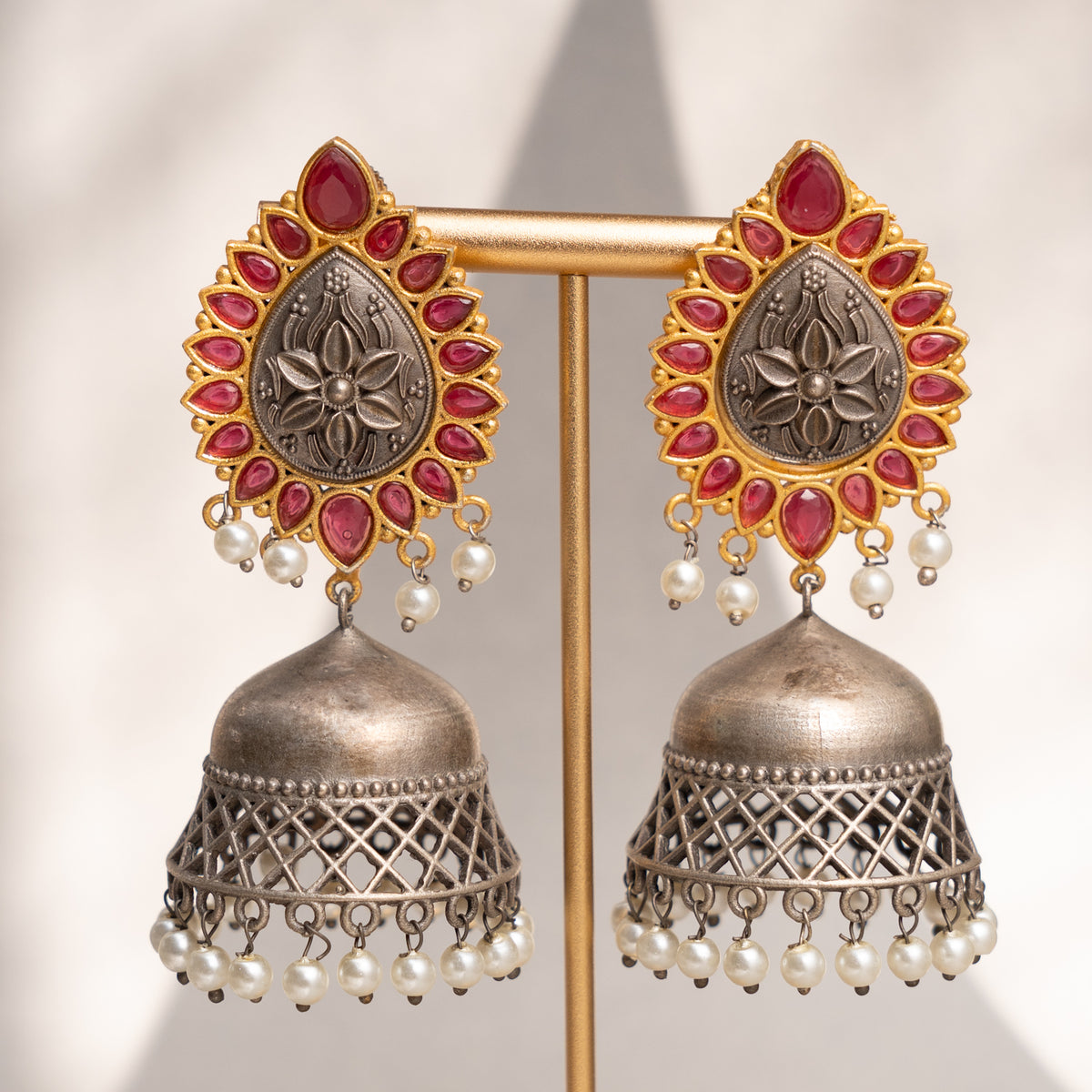 ESHITA FAUX SILVER  DUAL-TONE SEMI HANDMADE EARRINGS/ JHUMKAS ER761