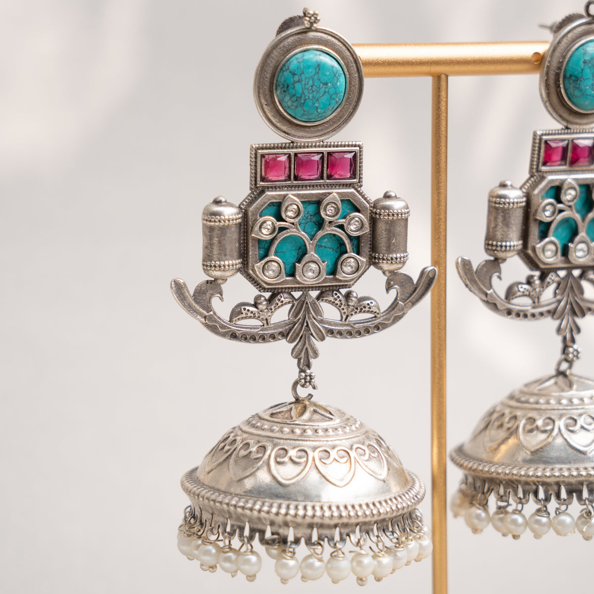 BINDIYA BIJOUX PREMIUM FAUX SILVER RAW AND RUSTIC SEMI HANDMADE  EARRINGS/JHUMKAS ER740