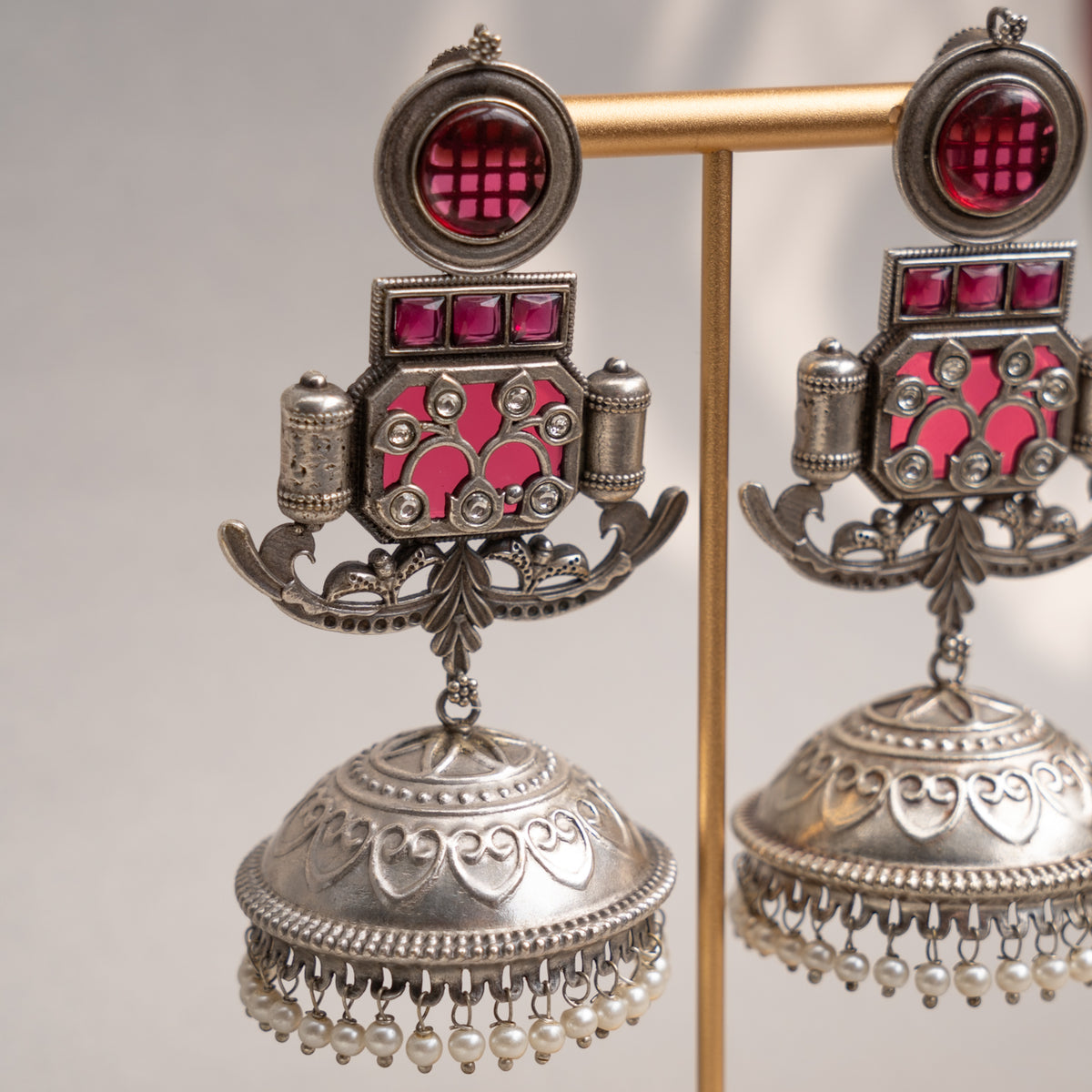 BINDIYA BIJOUX PREMIUM FAUX SILVER RAW AND RUSTIC SEMI HANDMADE  EARRINGS/JHUMKAS ER740