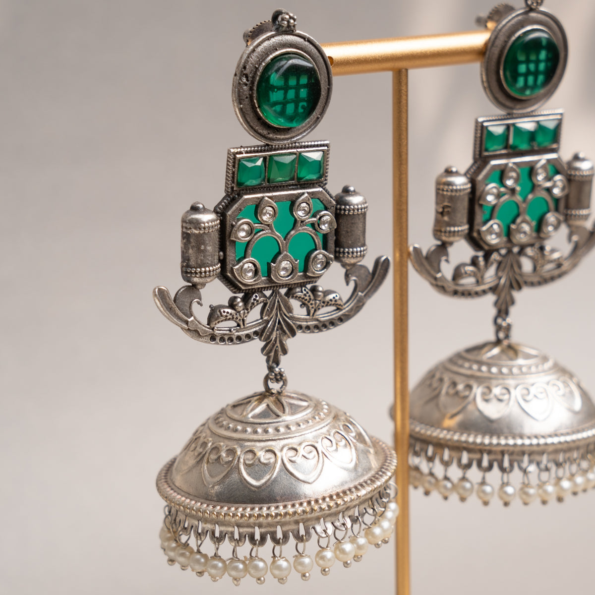 BINDIYA BIJOUX PREMIUM FAUX SILVER RAW AND RUSTIC SEMI HANDMADE  EARRINGS/JHUMKAS ER740