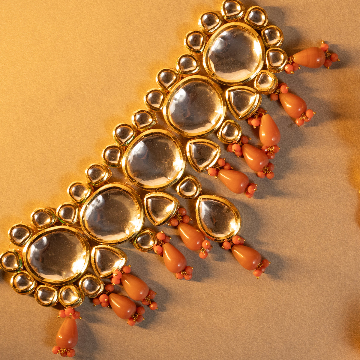 LITHINA KUNDAN AND HAIN PAINTED BEADS HANDMADE NECKPIECE NECKLACE NL56