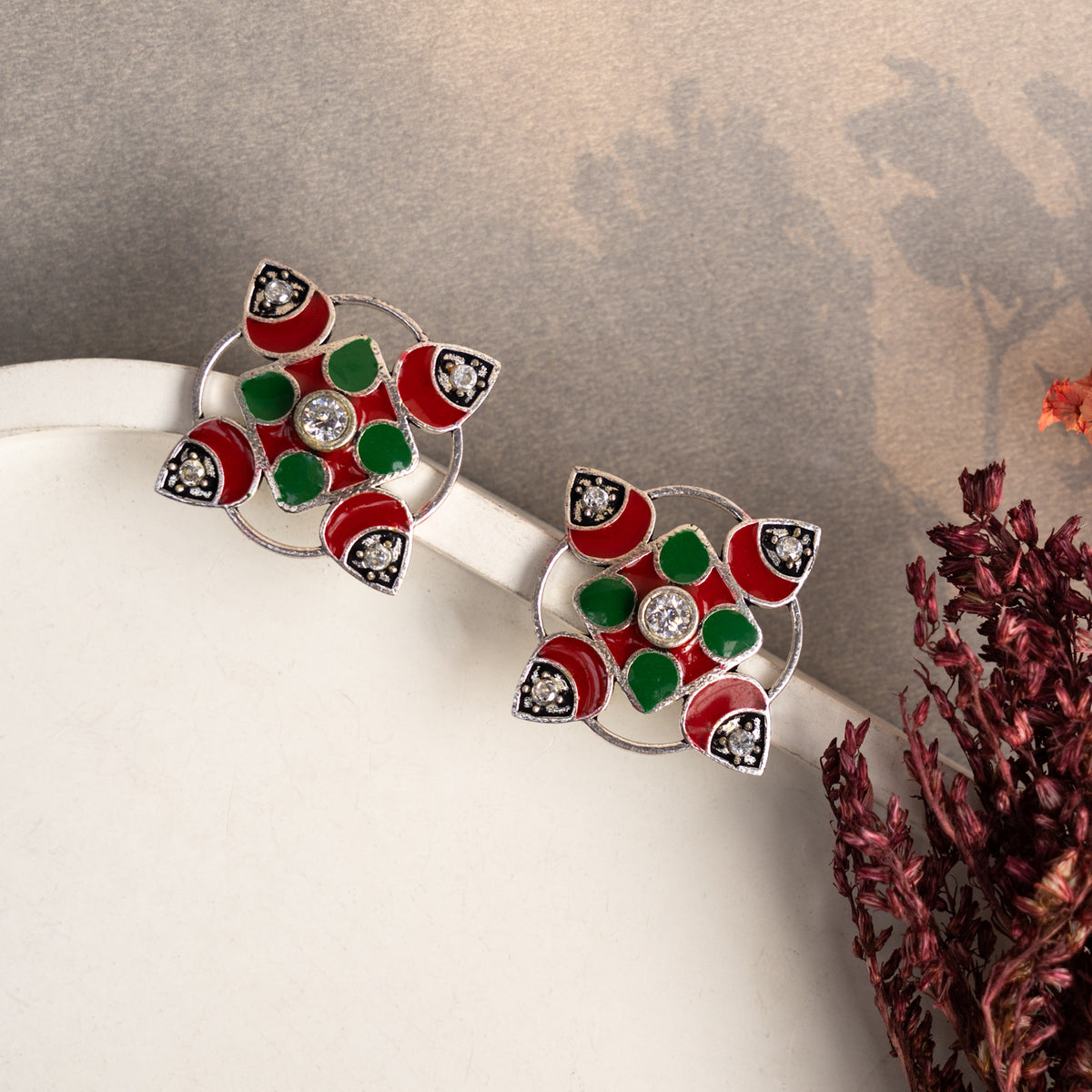 LILY SEMI HANDMADE OXIDIZED EARRINGS/ STUDS ER672