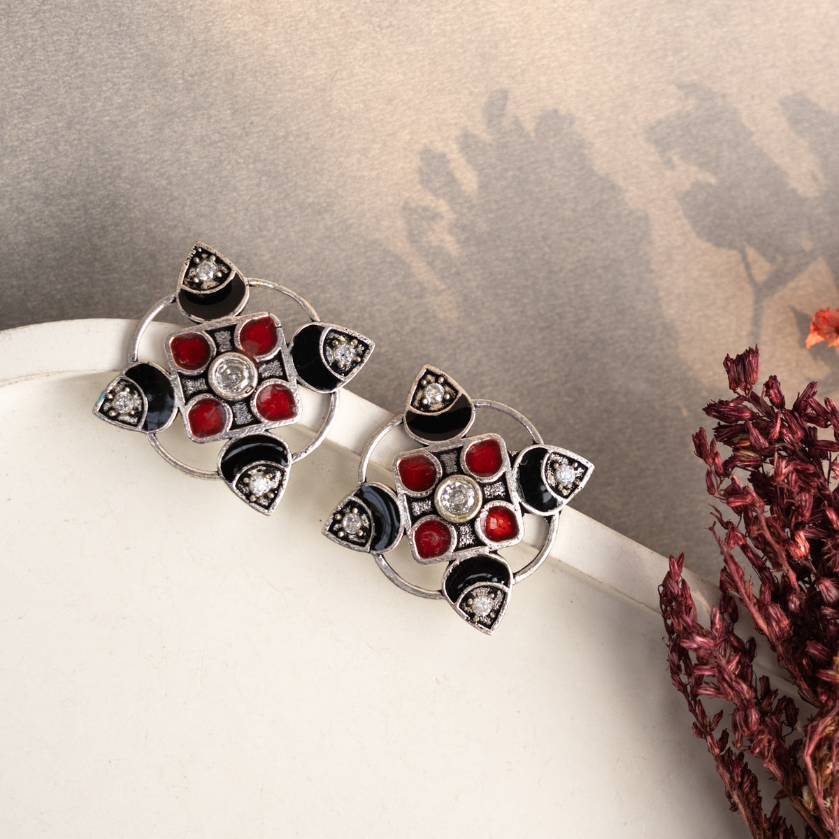 LILY SEMI HANDMADE OXIDIZED EARRINGS/ STUDS ER672