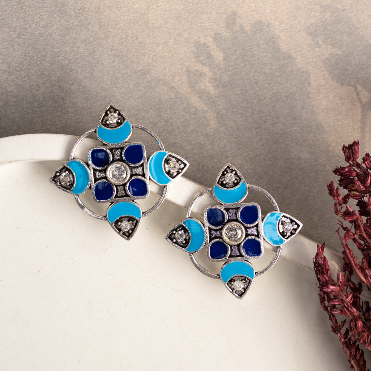 LILY SEMI HANDMADE OXIDIZED EARRINGS/ STUDS ER672