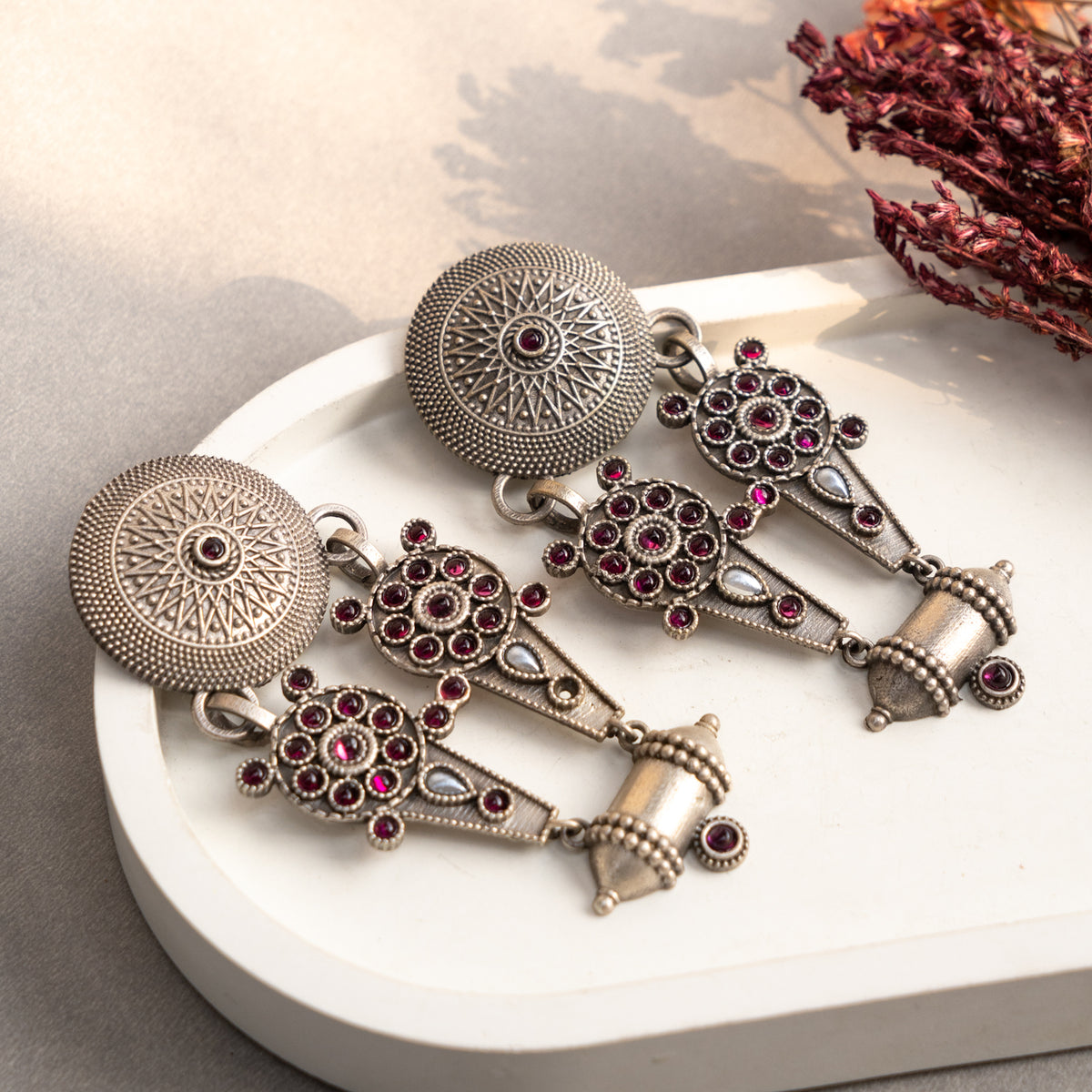 RICHANA FAUX SILVER SEMI HANDMADE DANGLERS EARRINGS ER678