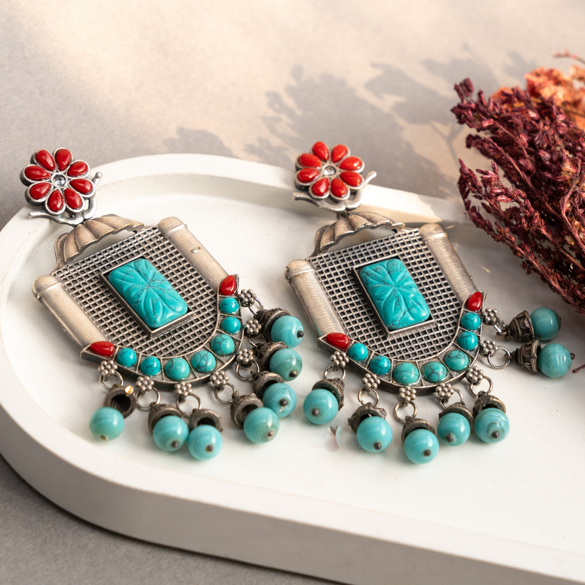 NADIYA FAUX SILVER RAW AND RUSTIC SEMI HANDMADE EARRINGS ER680