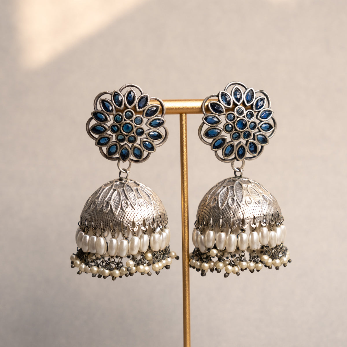 MITHIRA FAUX SILVER SEMI HANDMADE JHUMKAS EARRINGS ER674