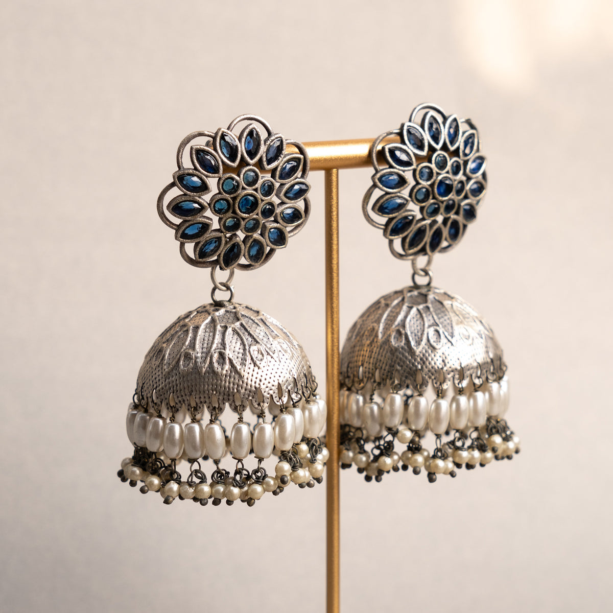 MITHIRA FAUX SILVER SEMI HANDMADE JHUMKAS EARRINGS ER674