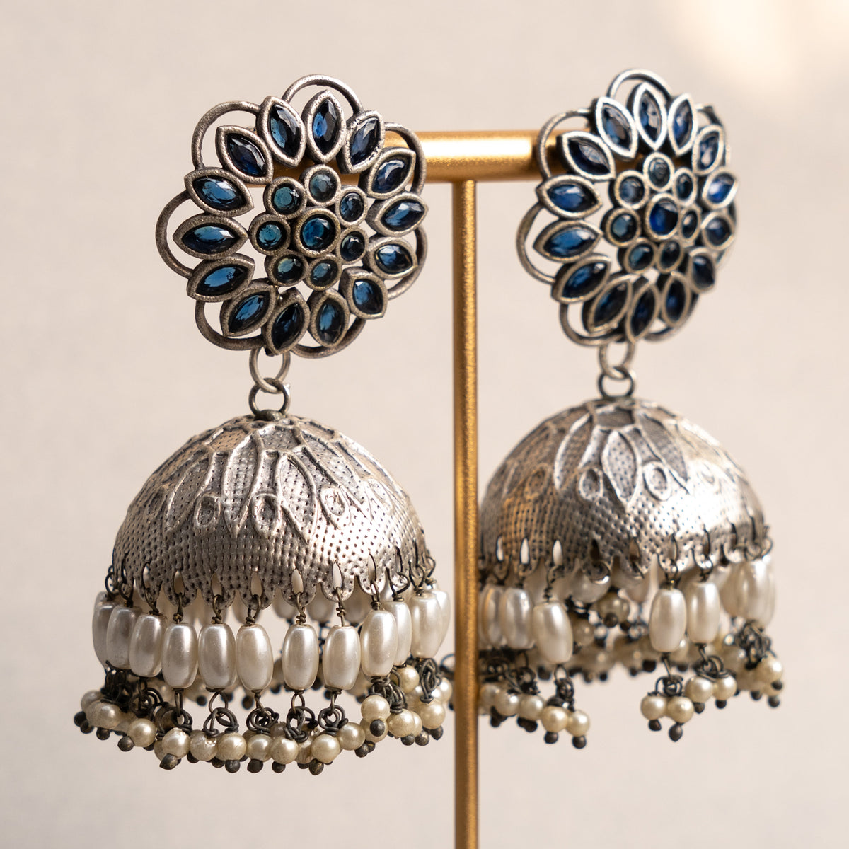 MITHIRA FAUX SILVER SEMI HANDMADE JHUMKAS EARRINGS ER674