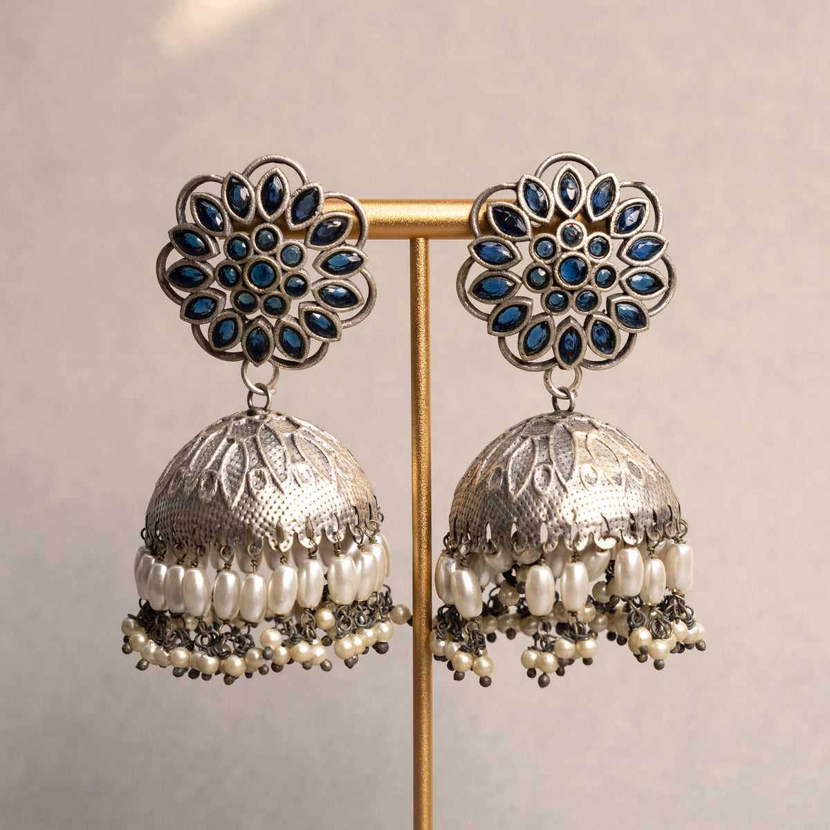 MITHIRA FAUX SILVER SEMI HANDMADE JHUMKAS EARRINGS ER674