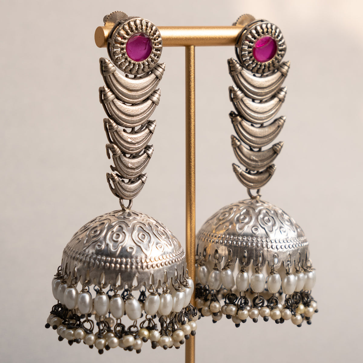 RITHUNA FAUX SILVER SEMI HANDMADE JHUMKAS EARRINGS ER675
