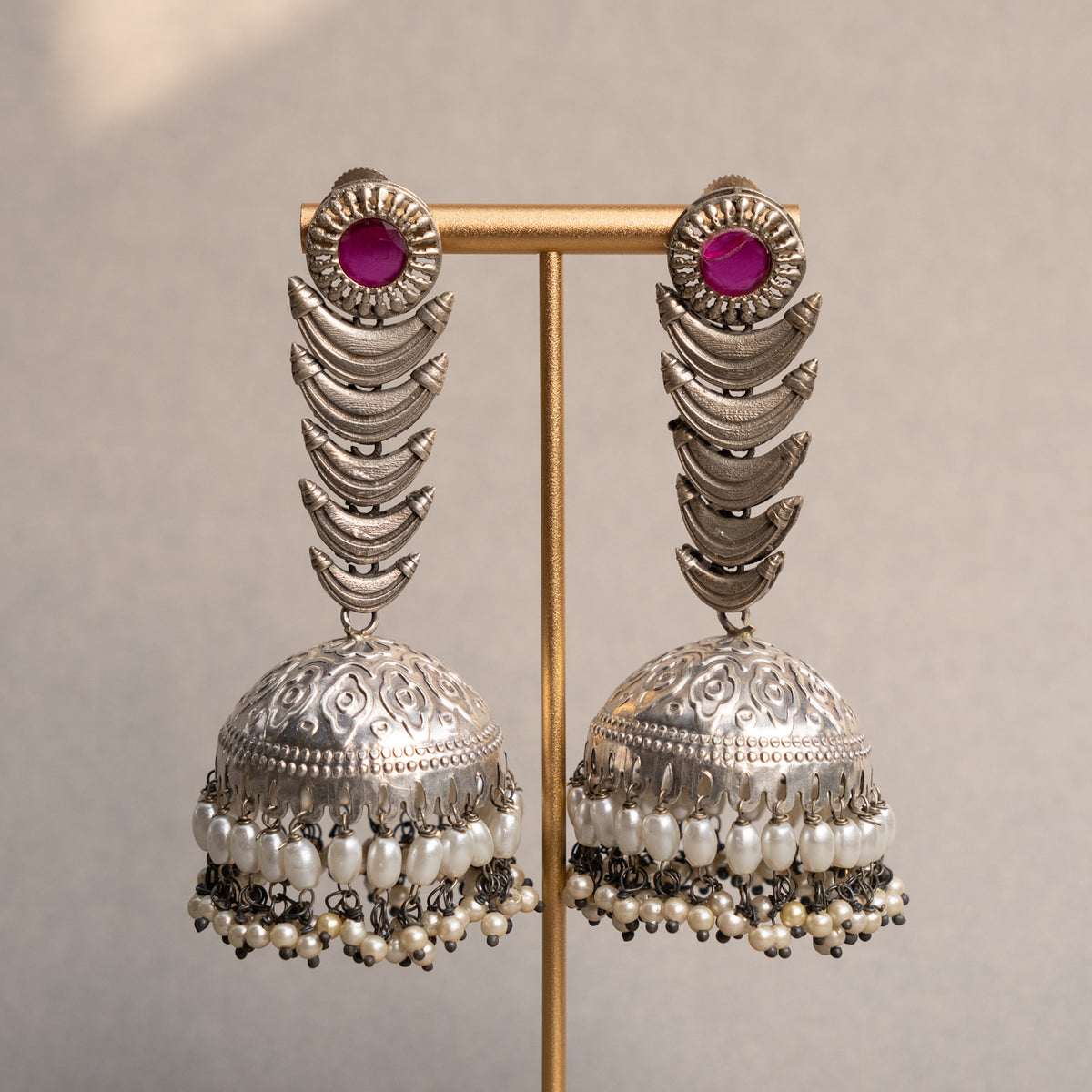 RITHUNA FAUX SILVER SEMI HANDMADE JHUMKAS EARRINGS ER675