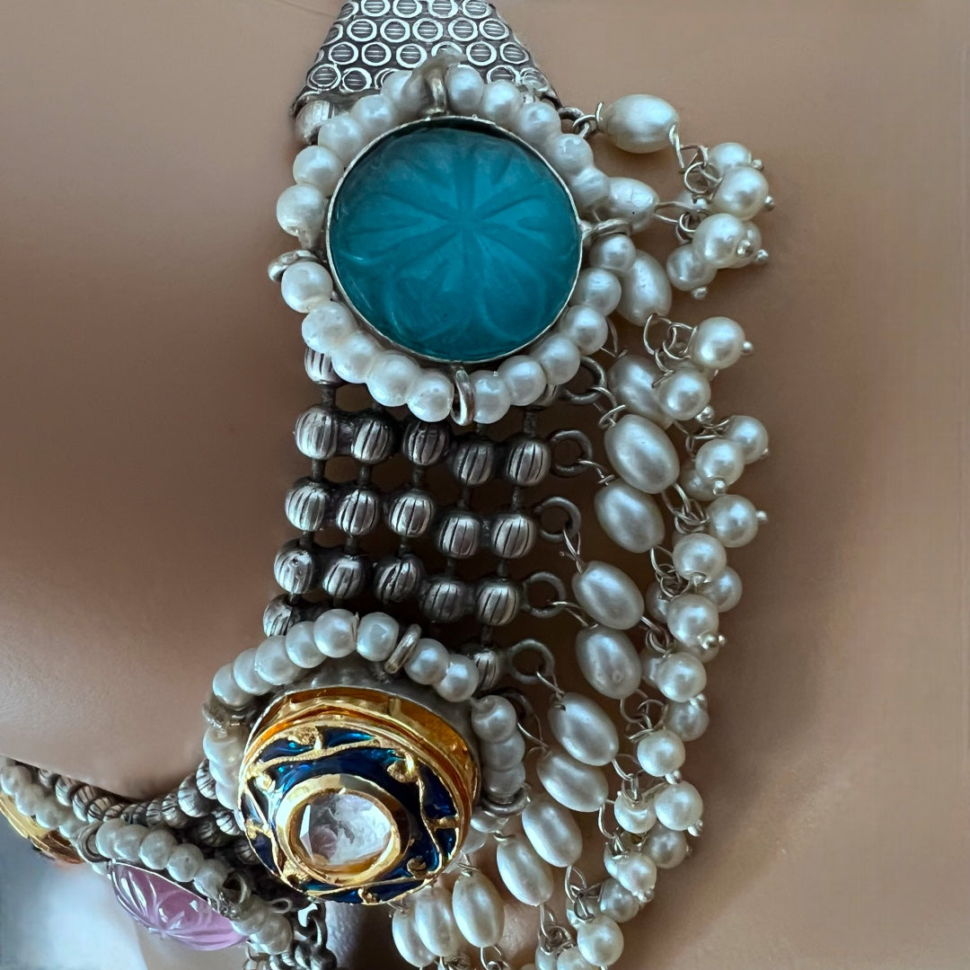 RELATA SILVER LOOK ALIKE SEMI HANDMADE RUSTIC CHOKER WITH EARRINGS CH311