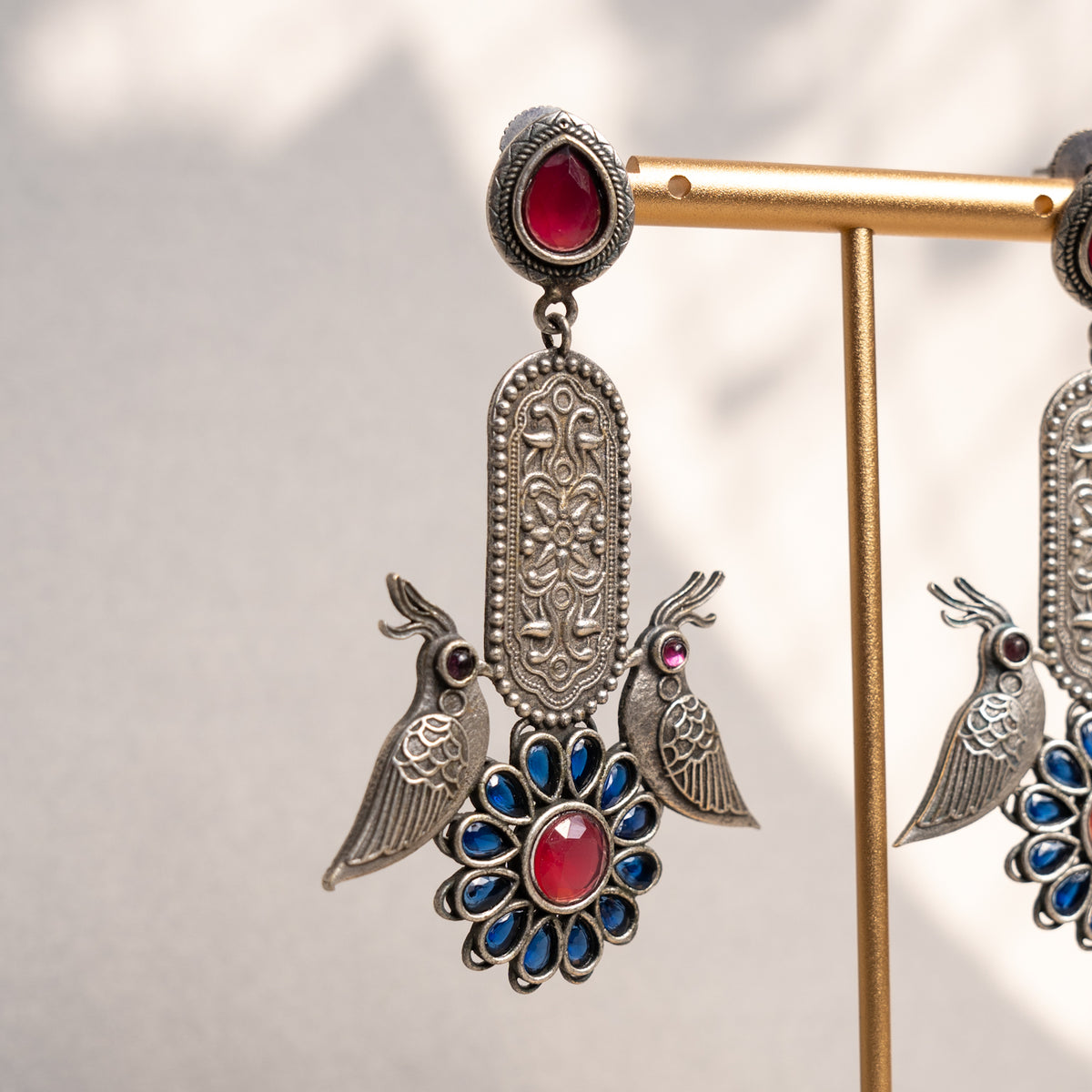 CALANTHA FAUX SILVER ANTIQUE SEMI HANDMADE EARRINGS ER777