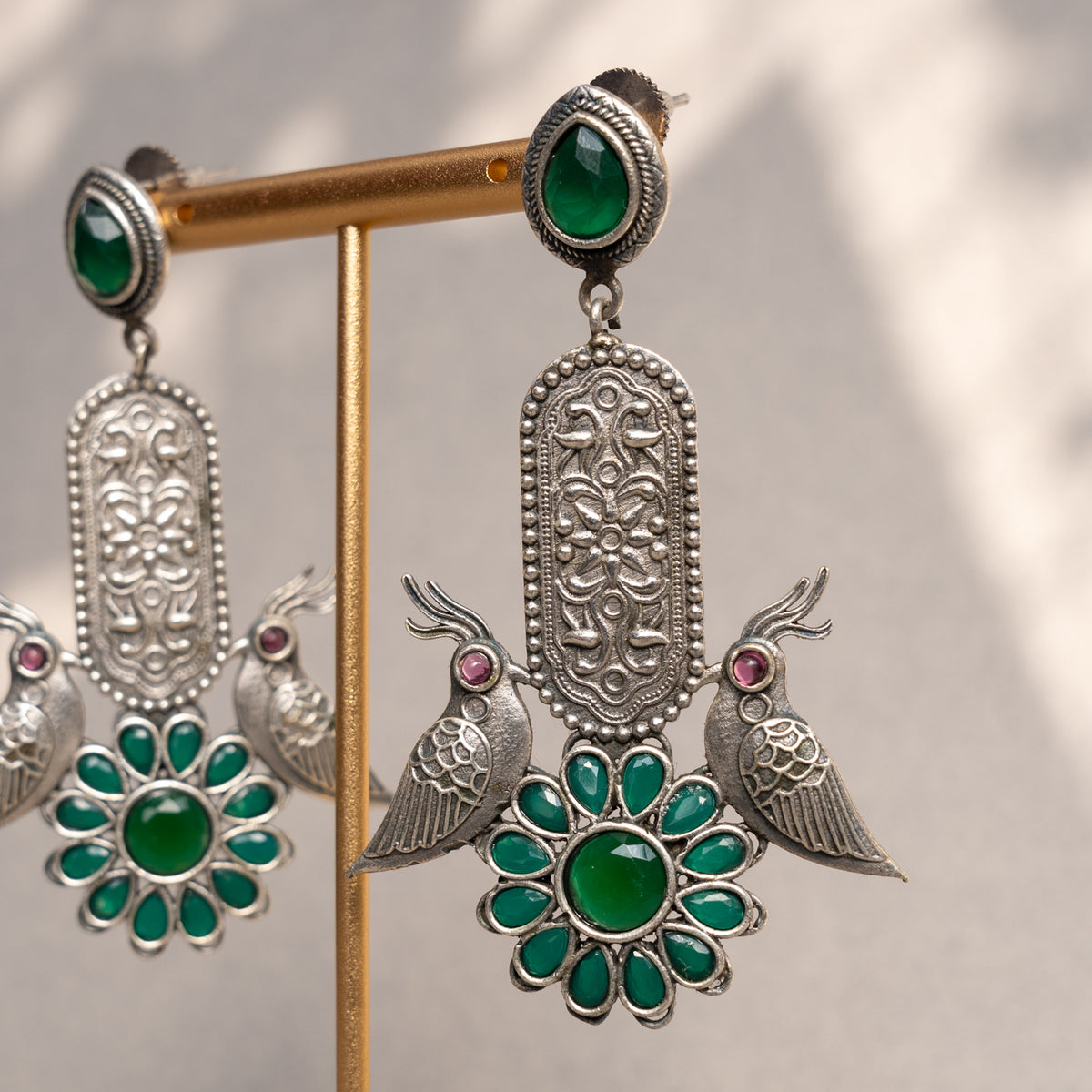 CALANTHA FAUX SILVER ANTIQUE SEMI HANDMADE EARRINGS ER777