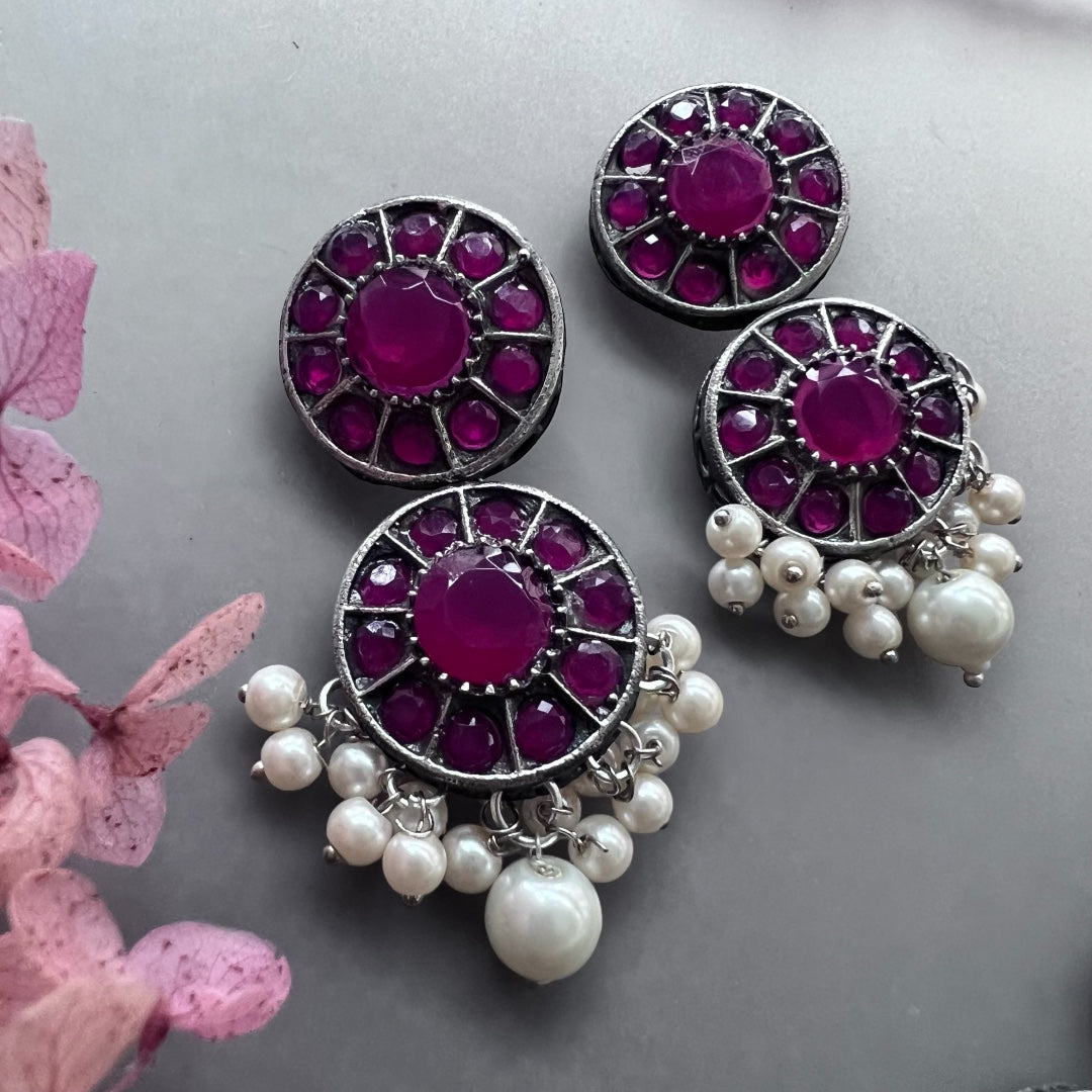 VINAYA FAUX SILVER BIJOUX PREMIUM AND EXCLUSIVE SEMI HANDMADE NECKLACE WITH EARRINGS NL136