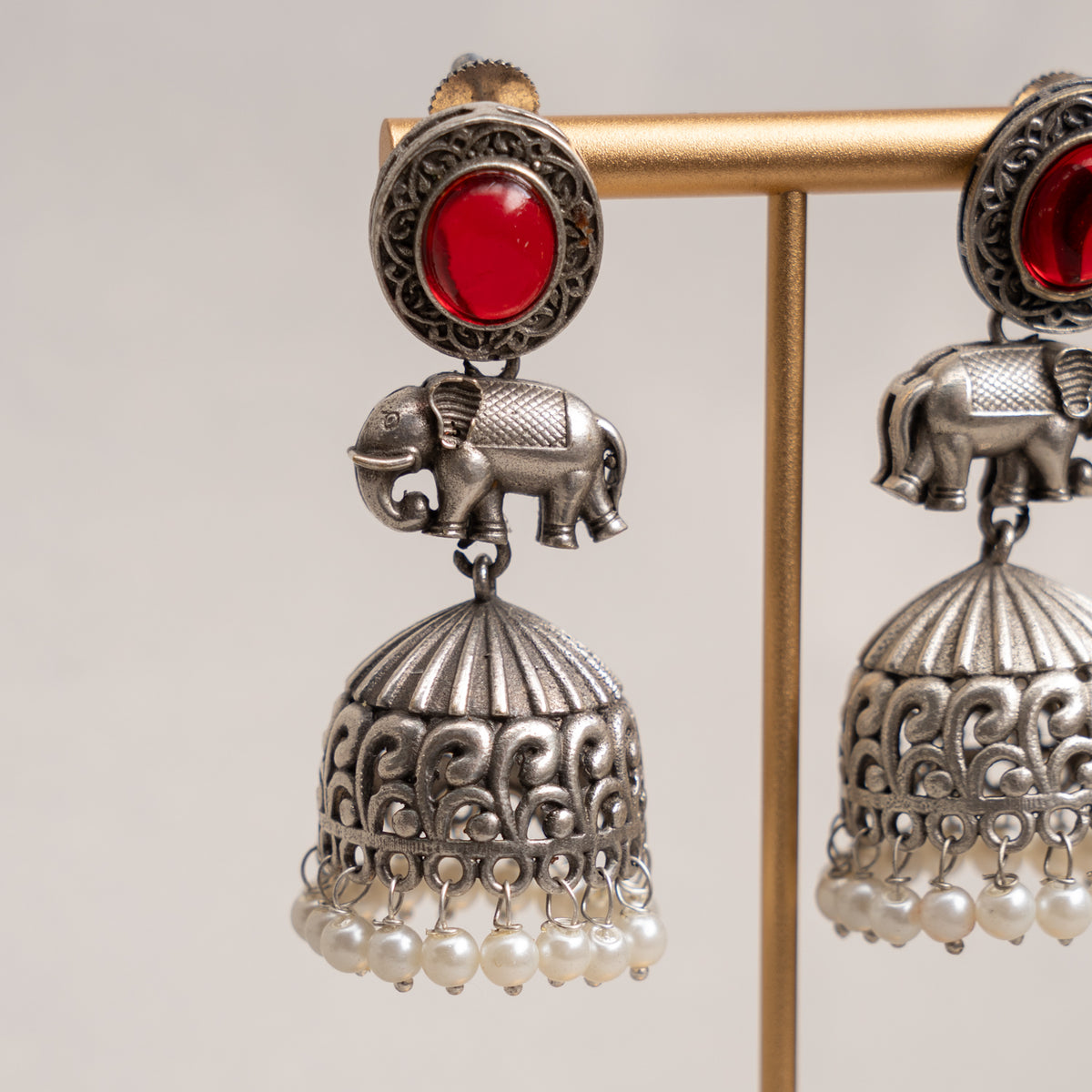 AURELIA FAUX SILVER ANTIQUE SEMI HANDMADE MONALISA STONE EARRINGS/JHUMKAS ER774