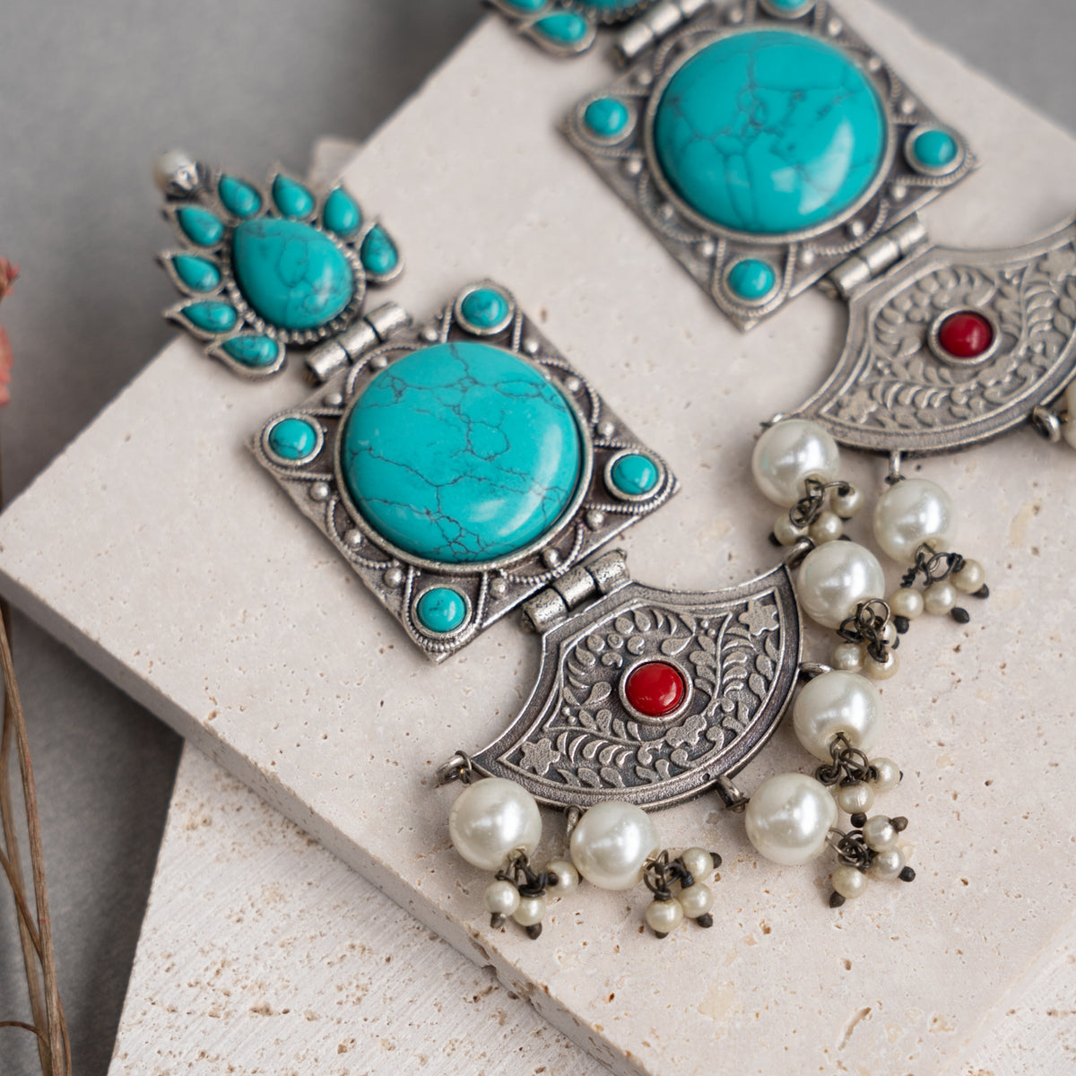 AADITA BIJOUX'S EXCLUSIVE FAUX SILVER RAW AND RUSTIC SEMI HANDMADE EARRINGS ER734