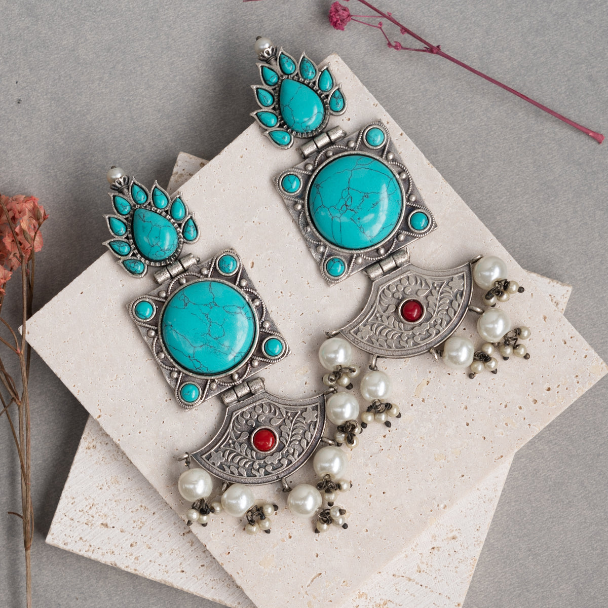 AADITA BIJOUX'S EXCLUSIVE FAUX SILVER RAW AND RUSTIC SEMI HANDMADE EARRINGS ER734