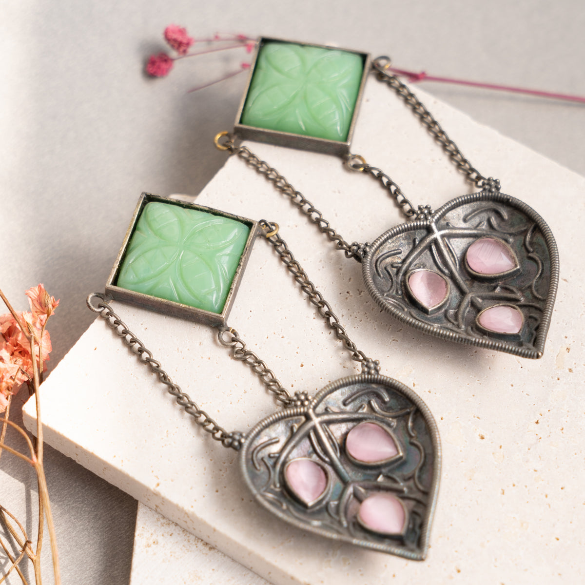 AADRIKA BIJOUX PREMIUM BIJOUXIS EXCLUSIVE HANDMADE RAW AND RUSTIC CARVING STONE EARRINGS ER730