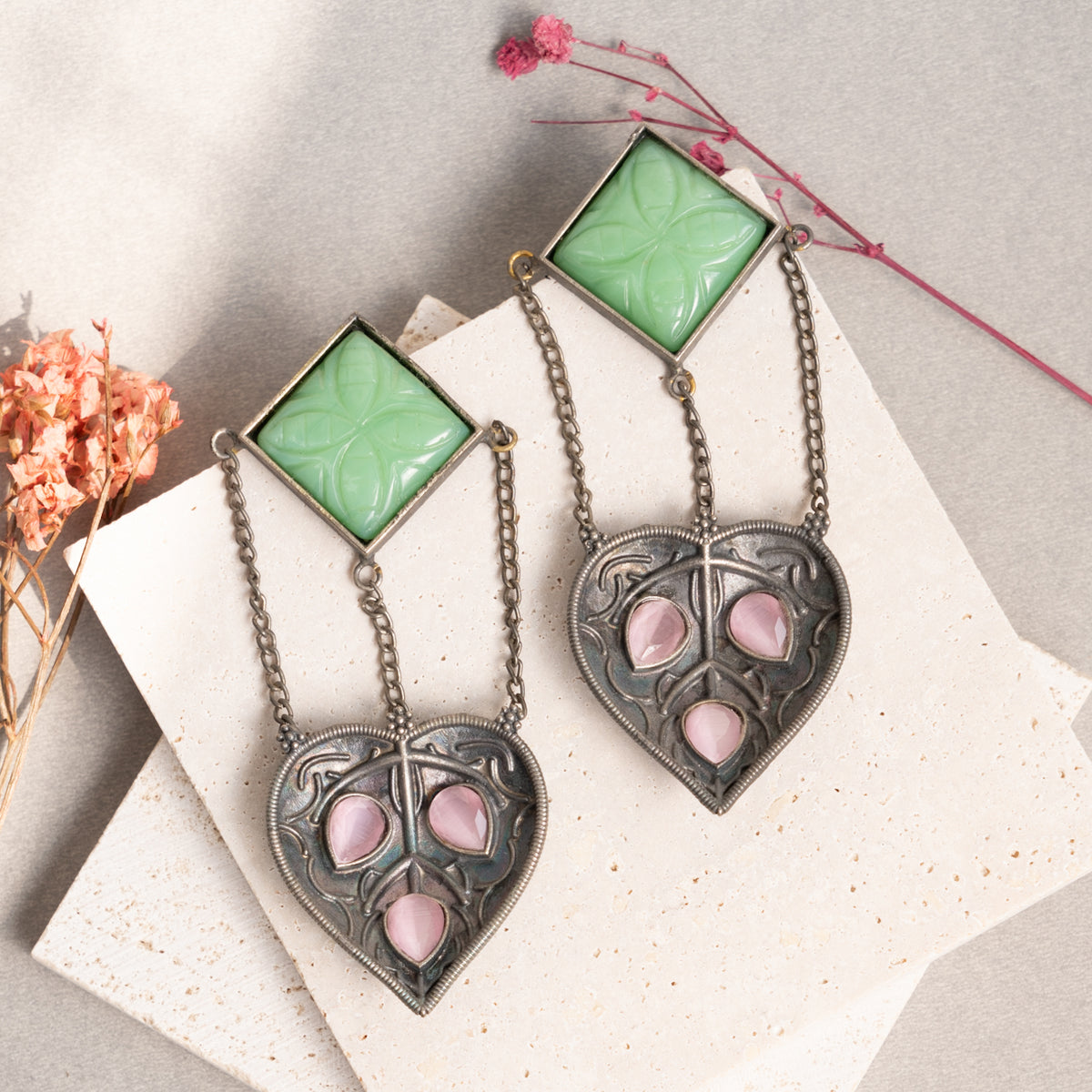 AADRIKA BIJOUX PREMIUM BIJOUXIS EXCLUSIVE HANDMADE RAW AND RUSTIC CARVING STONE EARRINGS ER730