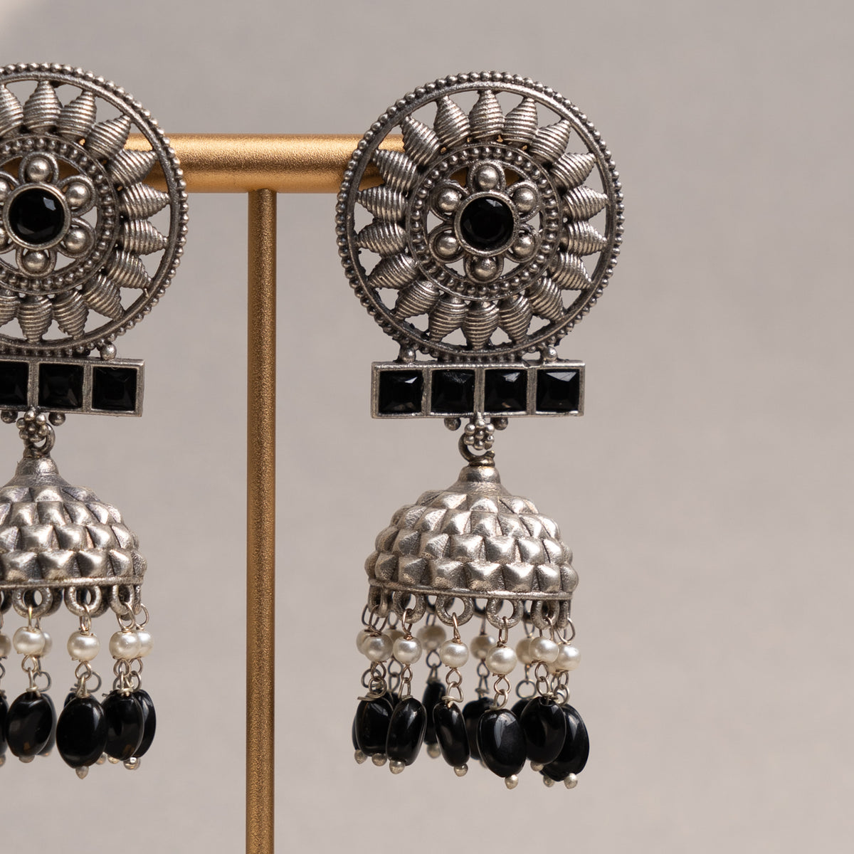 AAROHI FAUX SILVER SEMI HANDMADE RAW AND RUSTIC EARRINGS/JHUMKAS ER731