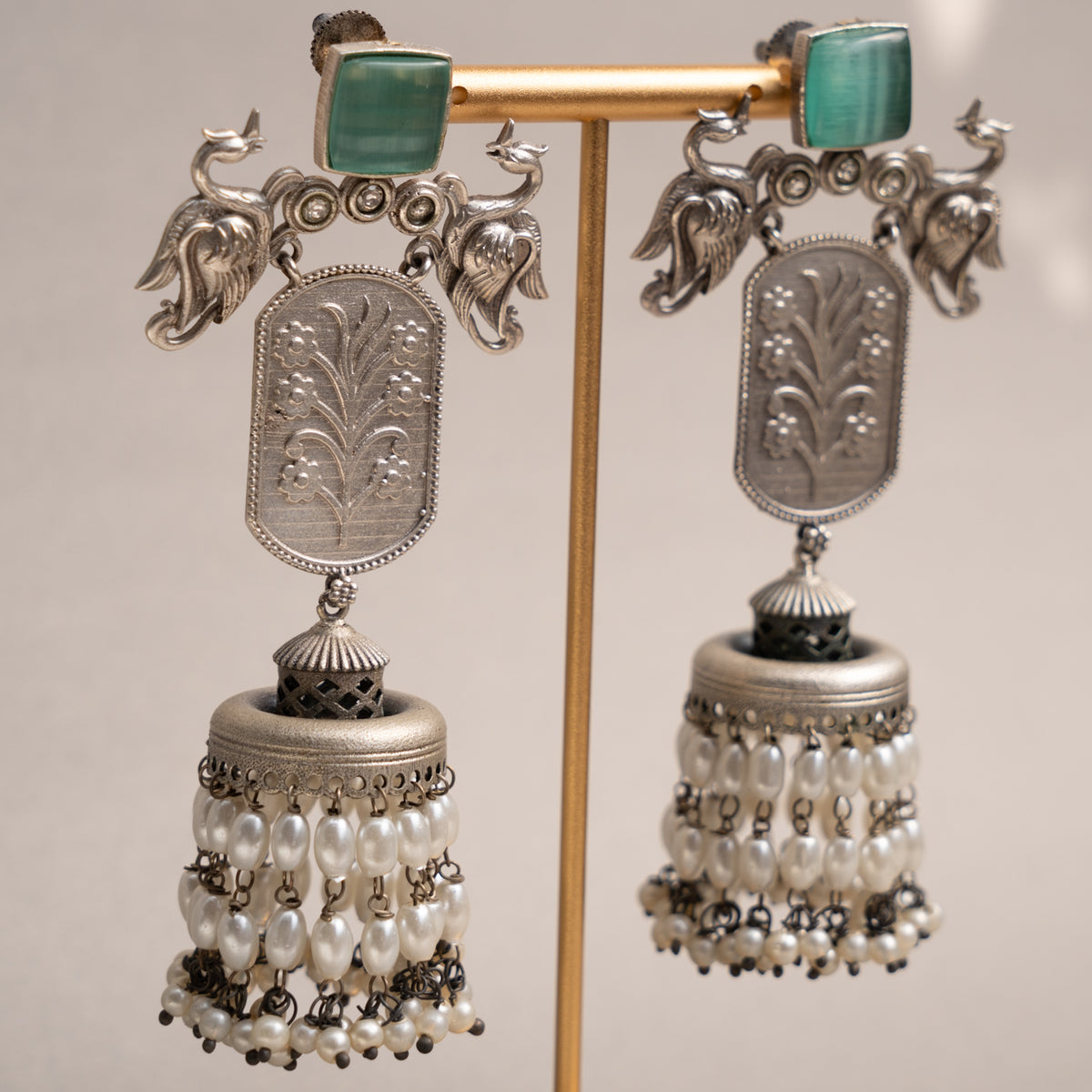 AAKRITI  BIJOUX PREMIUM AND BIJOUX EXCLUSIVE FAUX SILVER RAW AND RUSTIC HANDMADE  EARRINGS/JHUMKAS ER736