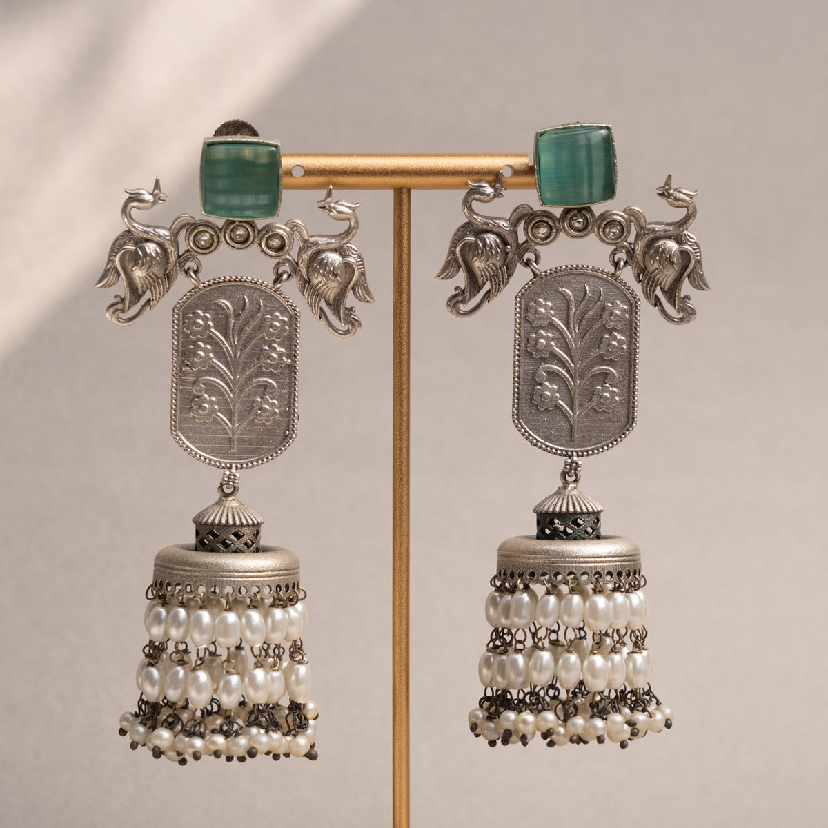 AAKRITI  BIJOUX PREMIUM AND BIJOUX EXCLUSIVE FAUX SILVER RAW AND RUSTIC HANDMADE  EARRINGS/JHUMKAS ER736