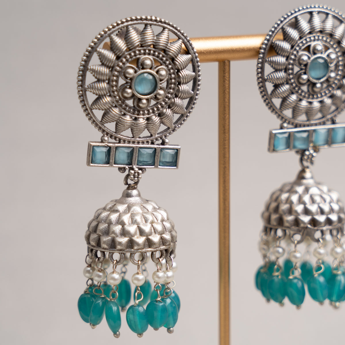 AAROHI FAUX SILVER SEMI HANDMADE RAW AND RUSTIC EARRINGS/JHUMKAS ER731