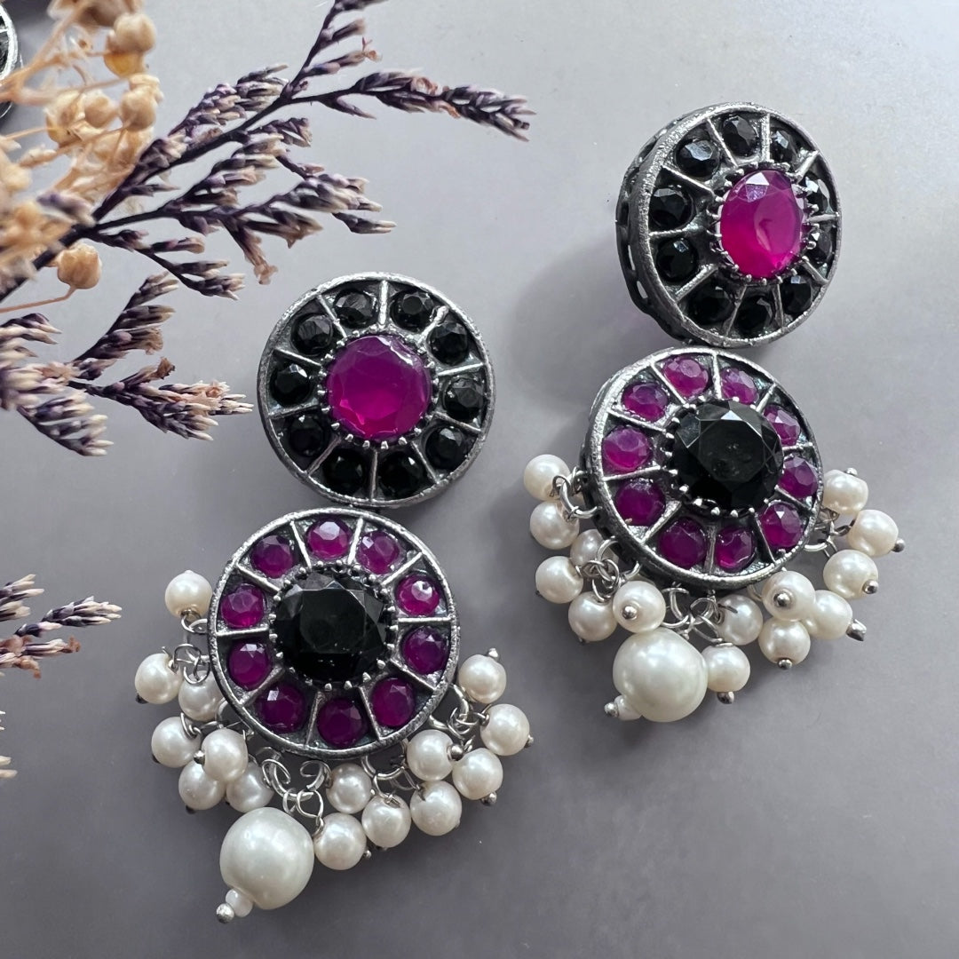 VINAYA FAUX SILVER BIJOUX PREMIUM AND EXCLUSIVE SEMI HANDMADE NECKLACE WITH EARRINGS NL136