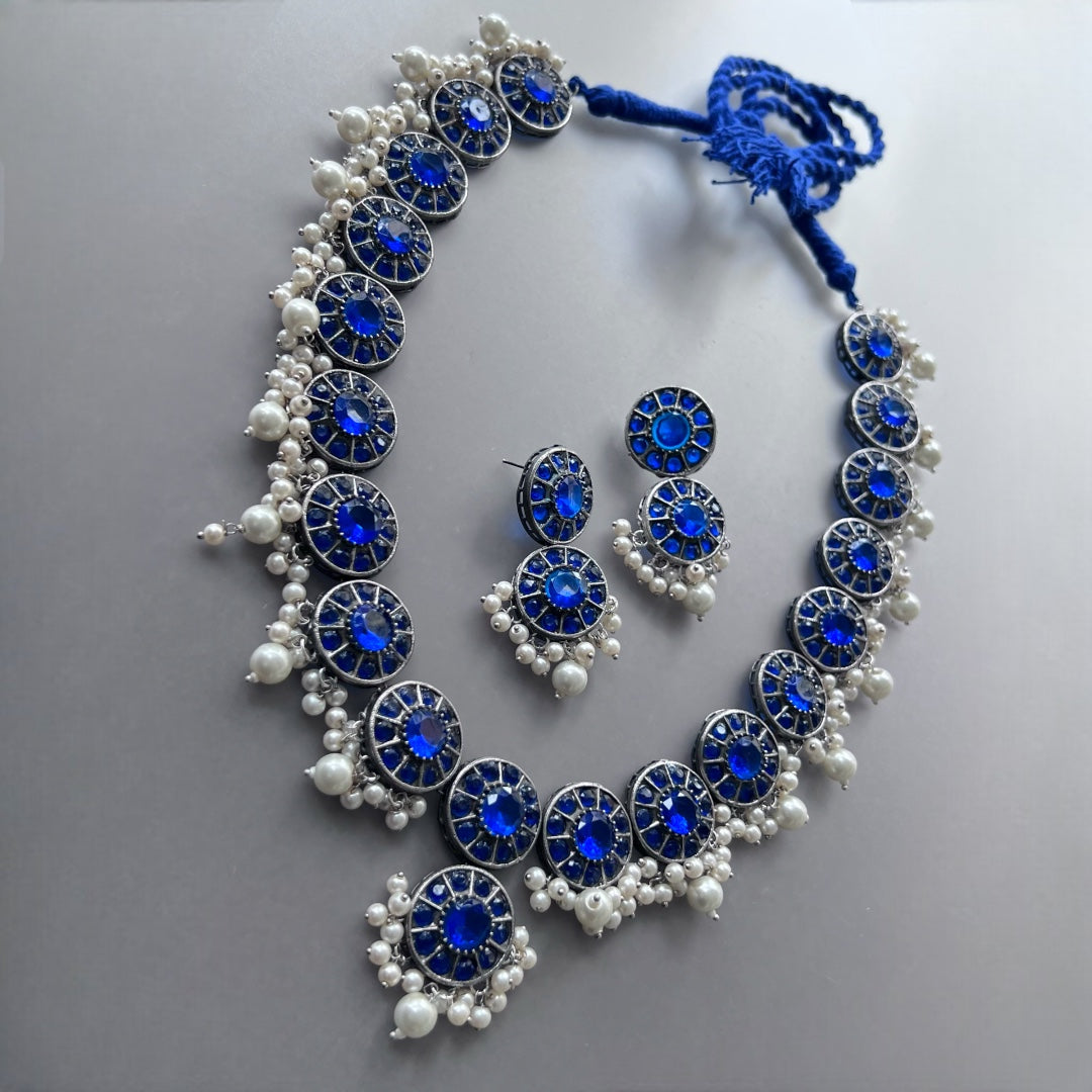 VINAYA FAUX SILVER BIJOUX PREMIUM AND EXCLUSIVE SEMI HANDMADE NECKLACE WITH EARRINGS NL136