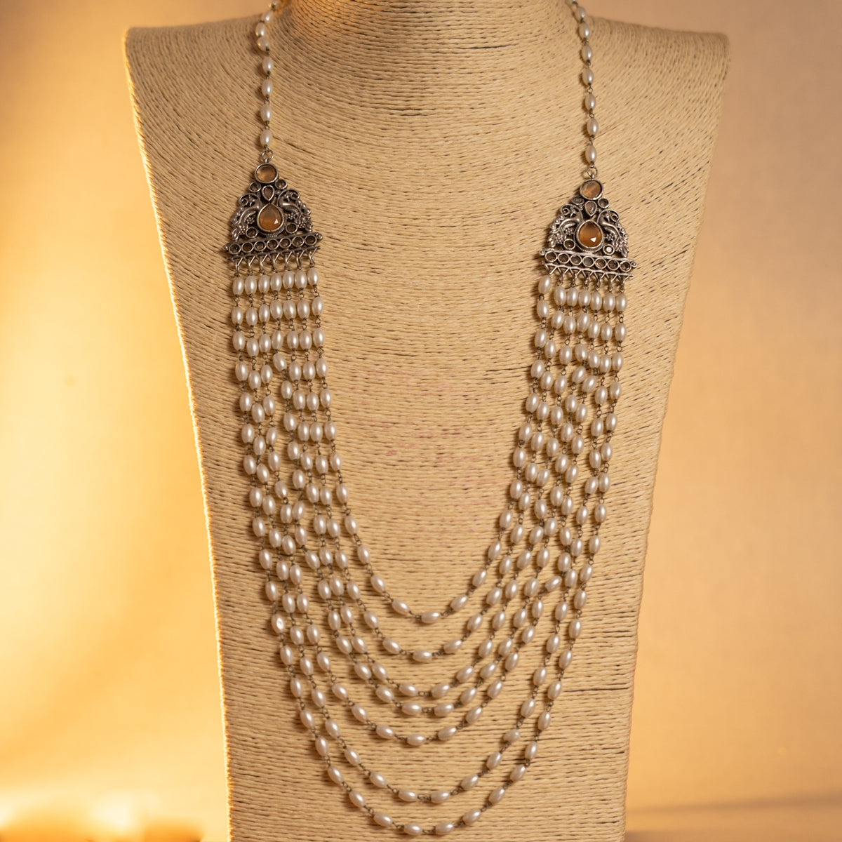 JENISHA PEARL LAYERED HANDMADE SILVER LOOK ALIKE MALA/ NECKPIECE  ML202